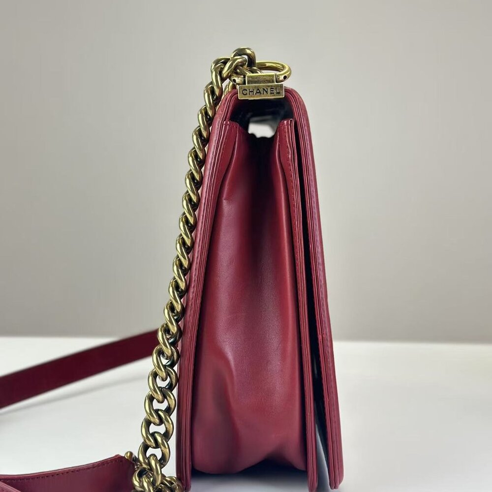 Chanel Red Leather Large Boy Bag Shoulder Bag Crossbody - Picture 4 of 9